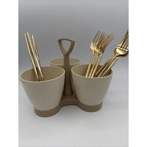 Tupperware Vintage Cream And Harvest Gold Condiment Utensil Caddy 70s Organizer